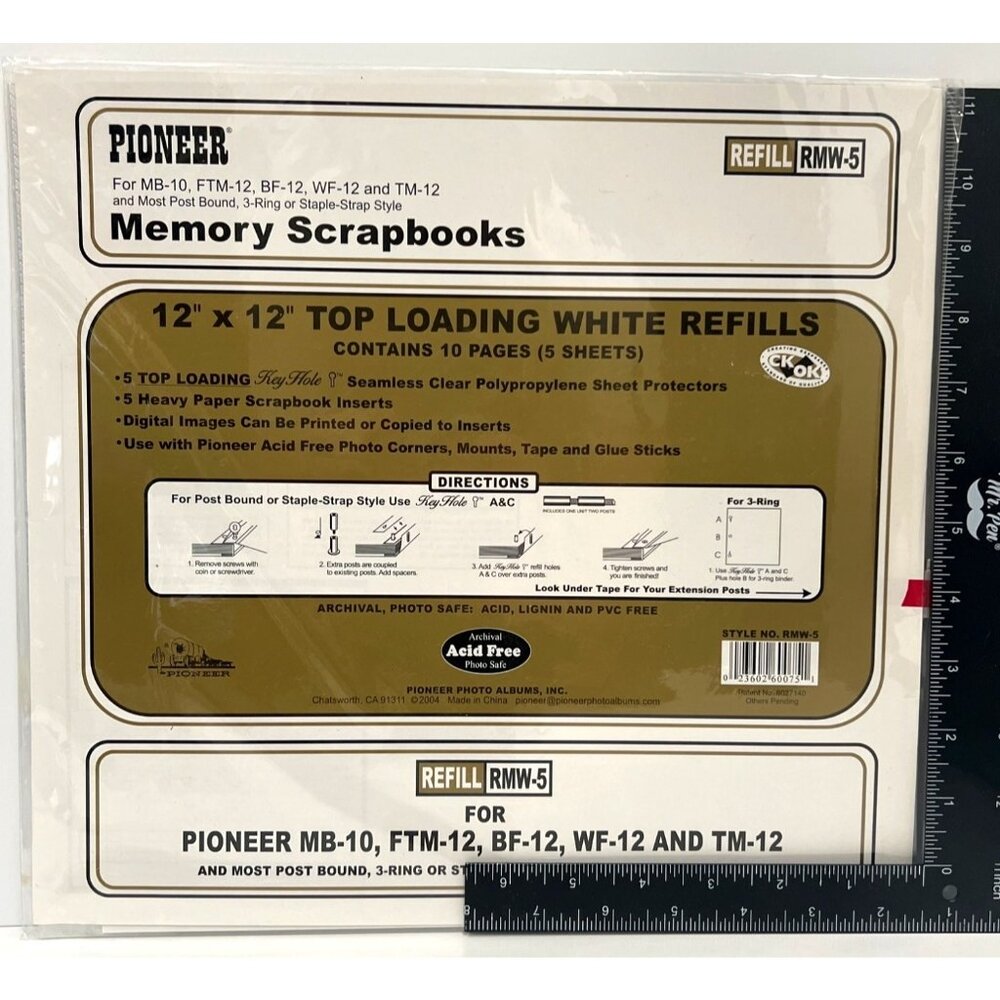 Pioneer 12" X 12" Top Loading White Scrapbook Refills RMW-5 Acid-Free Archival